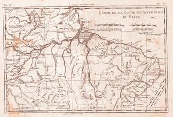 Fototapeta na wymiar 1780, Raynal and Bonne Map of Northern Brazil, Rigobert Bonne 1727 – 1794, one of the most important cartographers of the late 18th century