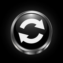 Vector image of white Rotation Arrow on black metalic button
