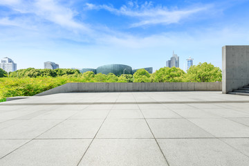 City square floor and modern commercial building in Shanghai