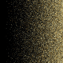 Gold sparkles glitter dust metallic confetti on black vector background.