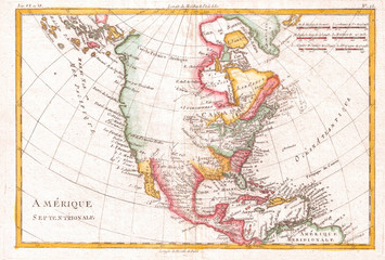 1780, Raynal and Bonne Map of North America, Rigobert Bonne 1727 – 1794, one of the most important cartographers of the late 18th century