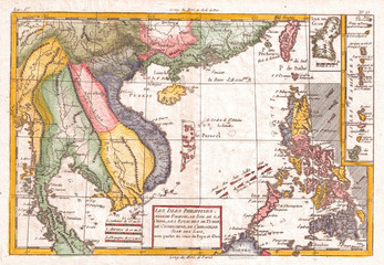 1780, Raynal and Bonne Map of Southeast Asia and the Philippines, Rigobert Bonne 1727 – 1794, one of the most important cartographers of the late 18th century