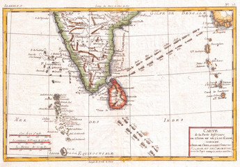1780, Raynal and Bonne Map of Southern India, Rigobert Bonne 1727 – 1794, one of the most important cartographers of the late 18th century