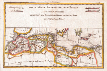 1780, Raynal and Bonne Map of the Barbary Coast of Northern Africa, Rigobert Bonne 1727 – 1794, one of the most important cartographers of the late 18th century
