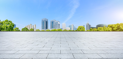 Fototapeta premium City square floor and modern commercial building in Shanghai
