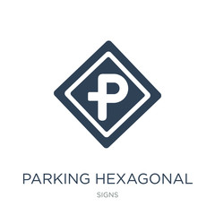 parking hexagonal icon vector on white background, parking hexagonal trendy filled icons from Signs collection, parking hexagonal vector illustration