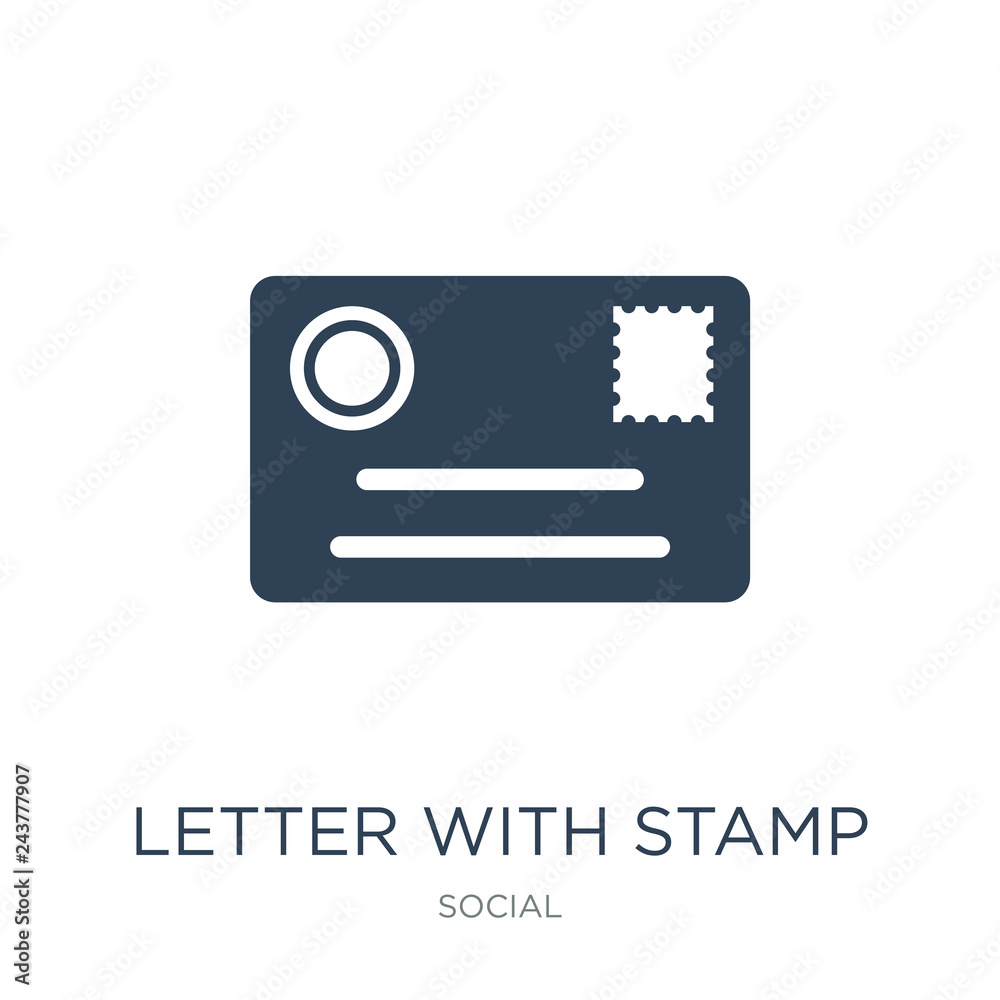 Sticker letter with stamp icon vector on white background, letter with stamp trendy filled icons from social