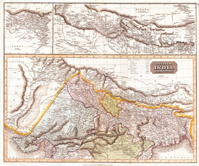 Fototapeta na wymiar 1814, Thomson Map of Northern India and Nepal, John Thomson, 1777 - 1840, was a Scottish cartographer from Edinburgh, UK