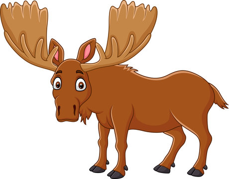 Cartoon happy moose with big horns
