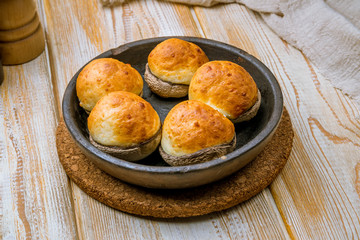 mushrooms baked with Suluguni cheese