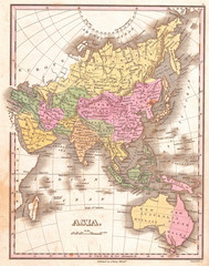 1827, Finley Map of Asia and Australia, Anthony Finley mapmaker of the United States in the 19th century
