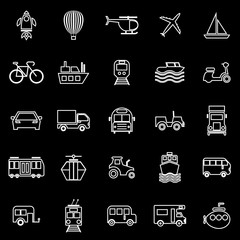 Vehicle line icons on black background