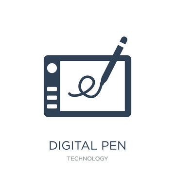 Digital Pen Icon Vector On White Background, Digital Pen Trendy Filled Icons From Technology Collection, Digital Pen Vector Illustration