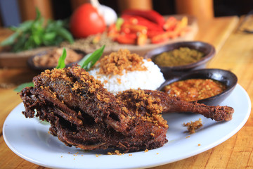Indonesian specialty fried duck
