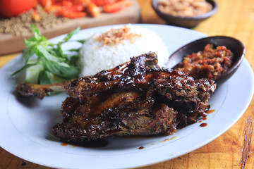 Indonesian specialty fried duck