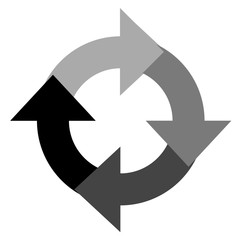 Four arrows in circle formation to form a loop, in shades of grey. 
