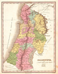 1827, Finley Map of Israel, Palestine, Holy Land, Anthony Finley mapmaker of the United States in the 19th century