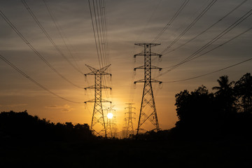 Fototapeta na wymiar High power tower with sunset view