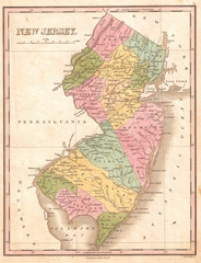 1827, Finley Map of New Jersey, Anthony Finley mapmaker of the United States in the 19th century