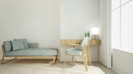 The interior relax space 3d rendering and white background minimal	