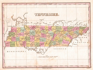 1827, Finley Map of Tennessee, Anthony Finley mapmaker of the United States in the 19th century