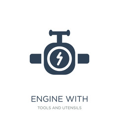 engine with lighting bolt icon vector on white background, engine with lighting bolt trendy filled icons from Tools and utensils collection, engine with lighting bolt vector illustration