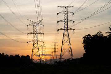 Fototapeta premium High power tower with sunset view