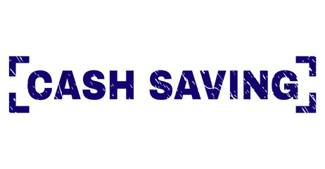 CASH SAVING text seal imprint with corroded texture. Text tag is placed inside corners. Blue vector rubber print of CASH SAVING with dirty texture.