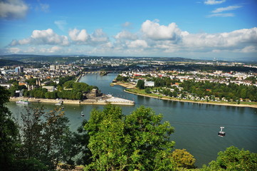 View from Fortress Ehrenbreitstein in Koblenz- Germany -Deutsches Ecke (German Corner) in Koblenz,...