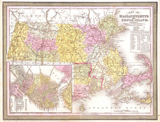 1850, Cowperthwait, Mitchell Map of Massachusetts and Rhode Island