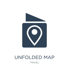 unfolded map with location mark icon vector on white background, unfolded map with location mark trendy filled icons from Travel collection, unfolded map with location mark vector illustration