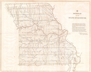 Fototapeta na wymiar 1850, Land Survey Map of Missouri