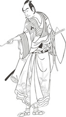 浮世絵　武士　その5　白黒