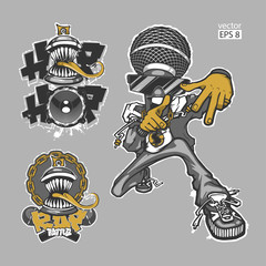 Collection of emblems Hip Hop battle. Set of vector logos, badges and stickers Hip Hop and Rap music.