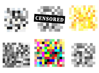 Set of Pixel censored signs. Black censor bar