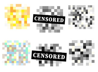 Set of Pixel censored signs. Black censor bar