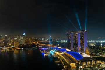 Singapore Marina bay at night, Singapore city with light show is famous and beautiful show.