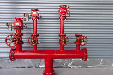 Alarm valve station during construction phase , with check valve ,gate valve and drain valve