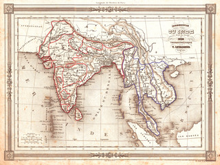 1852, Levasseur Map of India and Southeast Asia