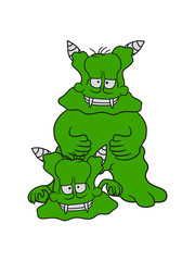 brüder 2 freunde team paar kind papa familie mama baby cartoon groß alien monster ekelig lustig klein comic clipart design glibber schleimig hässlich horror halloween