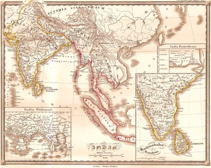 Fototapeta na wymiar 1855, Spruneri Map of India and Southeast Asia in Ancient Times