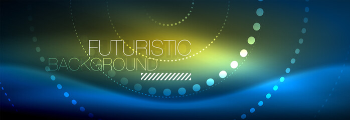 Glowing neon circle line dots, round line design, abstract style on black background. Neon abstract round circles Magic neon lights and glowing dots