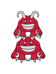 2 freunde team paar teufel dämon satan hölle böse hörner alien monster lustig klein comic cartoon clipart design hässlich horror halloween