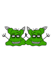 2 freunde team paar schlau nerd hornbrille geek lernen intelligent schule abschluss groß alien monster ekelig lustig klein comic cartoon clipart design glibber schleimig hässlich horror halloween