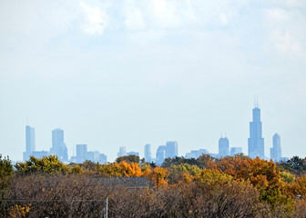 chicago skyline from the west suburbs