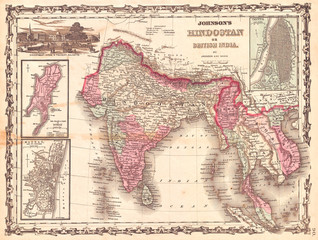 1862, Johnson Map of India and Southeast Asia