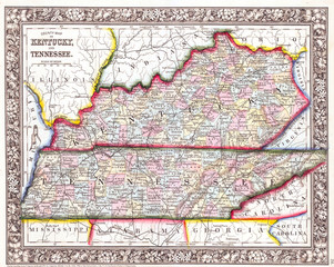 1862, Mitchell Map of Kentucky and Tennessee