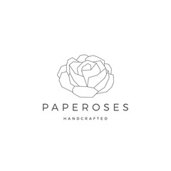 geometric paper flower rose logo vector icon illustration line outline monoline - obrazy, fototapety, plakaty