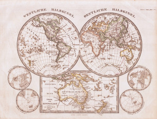 Fototapeta na wymiar 1862, Stieler Hemisphere Map of the World