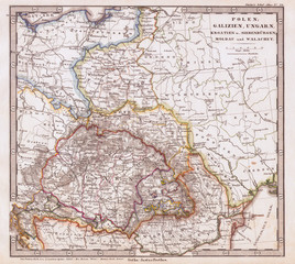 Obraz premium 1862, Stieler Map of Poland and Hungary